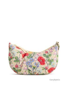 Quilted Premium Cotton Crescent Sling Crossbody Purse Small Shoulder Bag